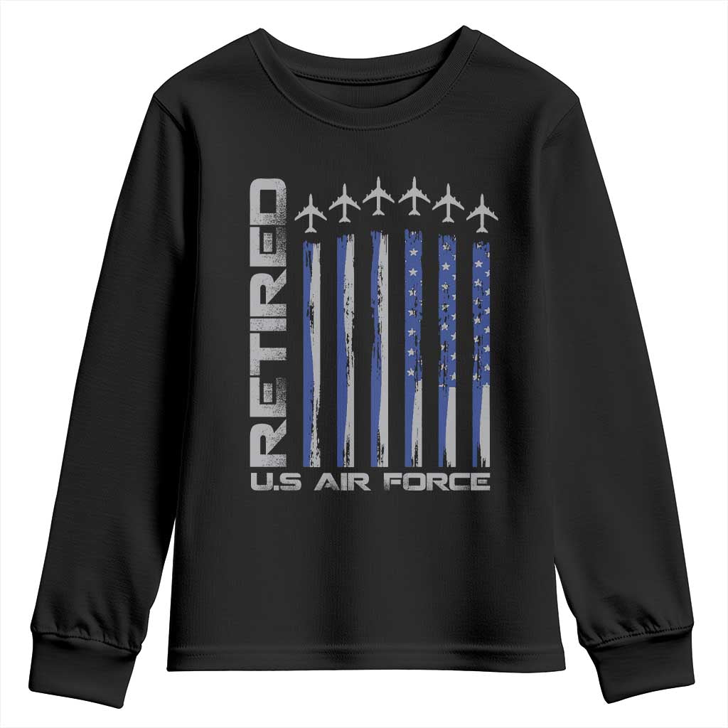 Retired US Air Force Youth Sweatshirt Vintage USAF Veteran USA Flag - Wonder Print Shop