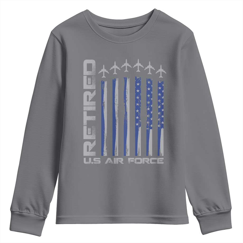 Retired US Air Force Youth Sweatshirt Vintage USAF Veteran USA Flag - Wonder Print Shop