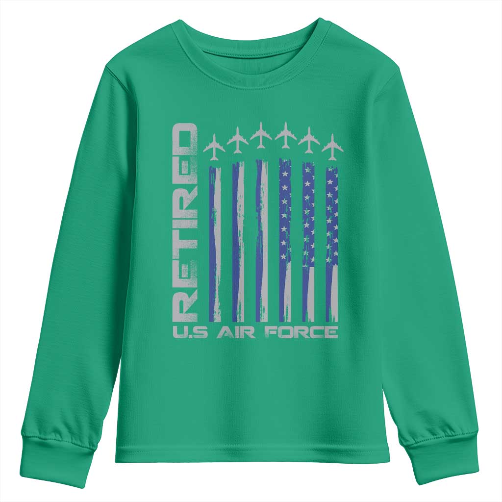 Retired US Air Force Youth Sweatshirt Vintage USAF Veteran USA Flag - Wonder Print Shop