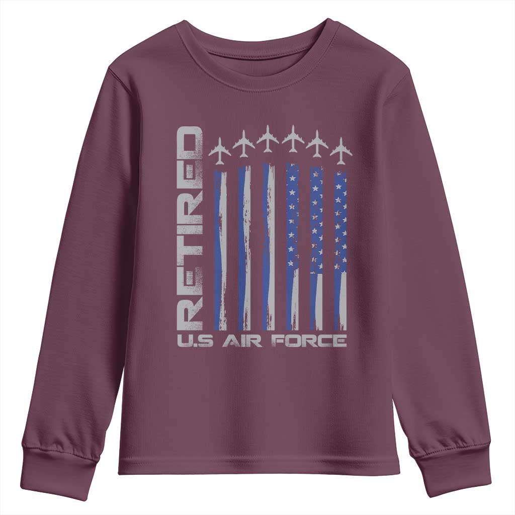 Retired US Air Force Youth Sweatshirt Vintage USAF Veteran USA Flag - Wonder Print Shop
