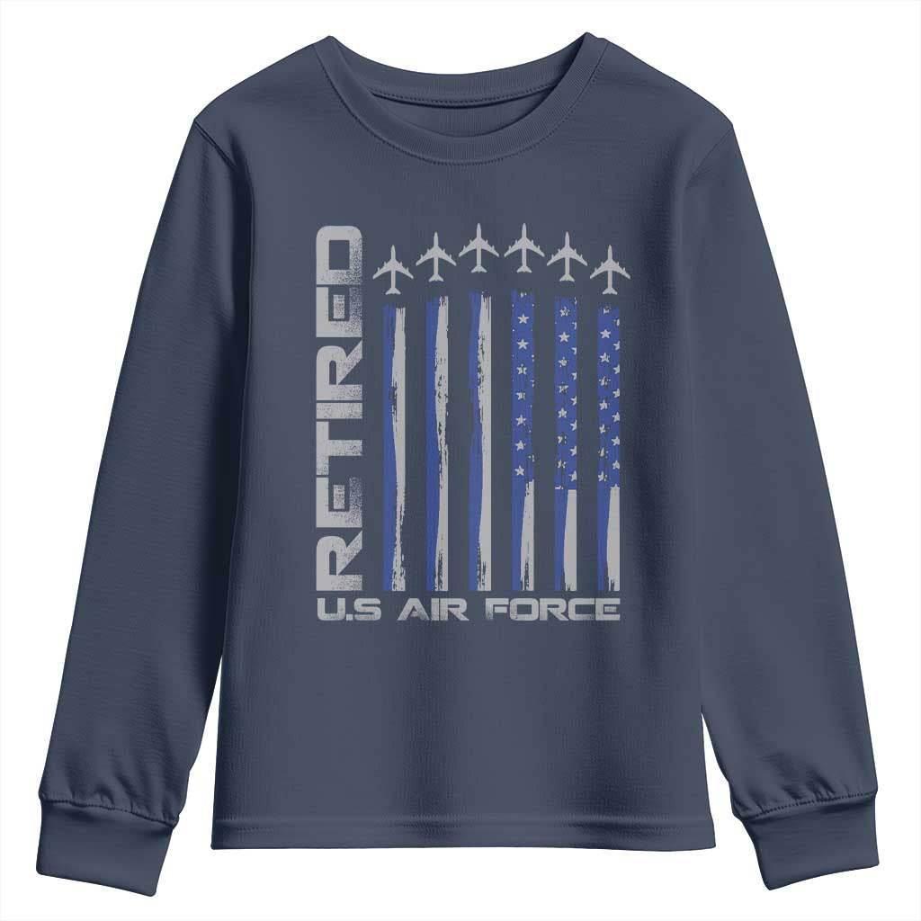 Retired US Air Force Youth Sweatshirt Vintage USAF Veteran USA Flag - Wonder Print Shop