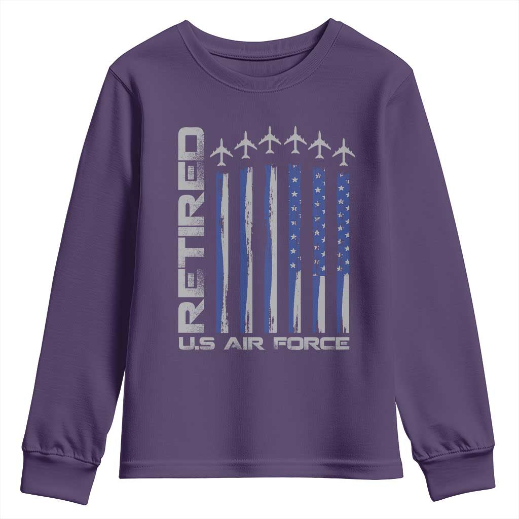 Retired US Air Force Youth Sweatshirt Vintage USAF Veteran USA Flag - Wonder Print Shop