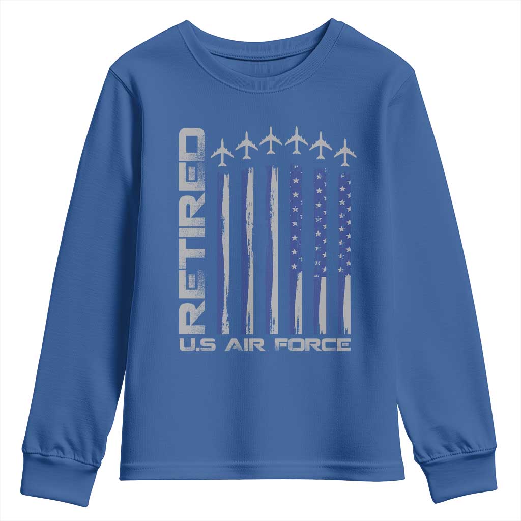 Retired US Air Force Youth Sweatshirt Vintage USAF Veteran USA Flag - Wonder Print Shop