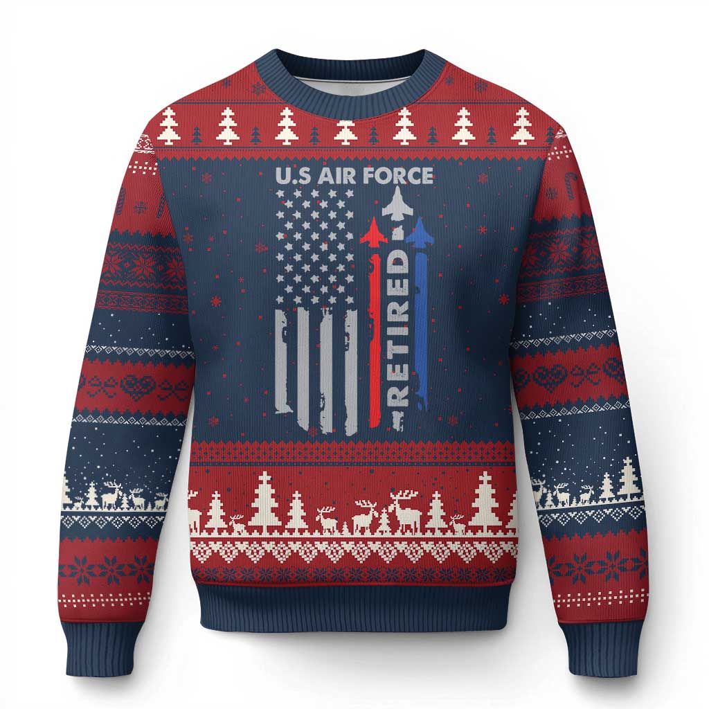 Veteran US Air Force Ugly Christmas Sweater Vintage USA Flag Veterans - Wonder Print Shop