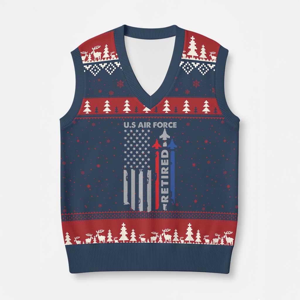 Veteran US Air Force V-Neck Knit Sweater Vest Vintage USA Flag Veterans - Wonder Print Shop