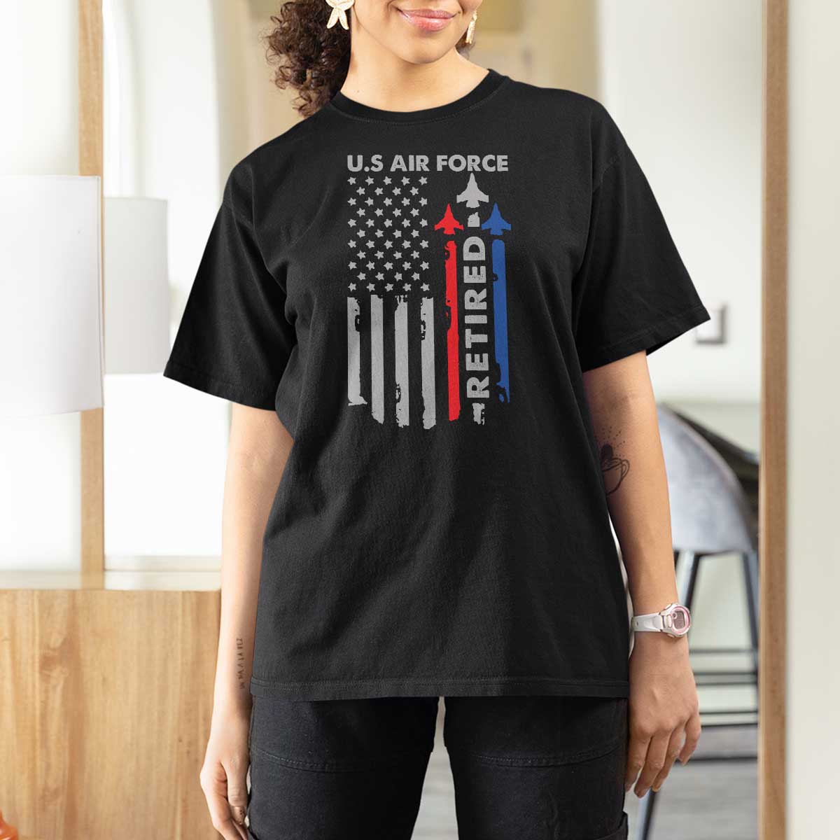 Veteran US Air Force T Shirt For Women Vintage USA Flag Veterans - Wonder Print Shop
