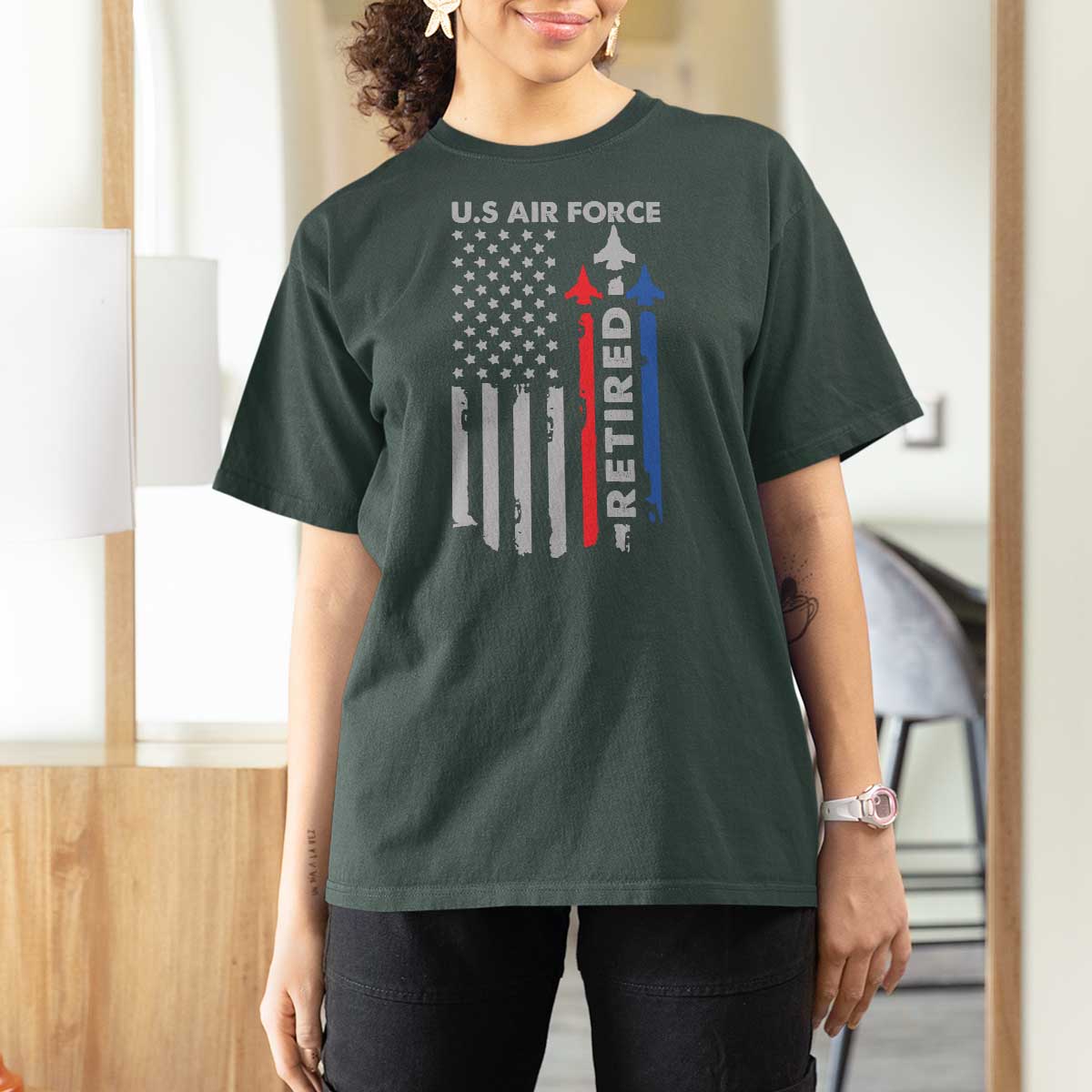 Veteran US Air Force T Shirt For Women Vintage USA Flag Veterans - Wonder Print Shop