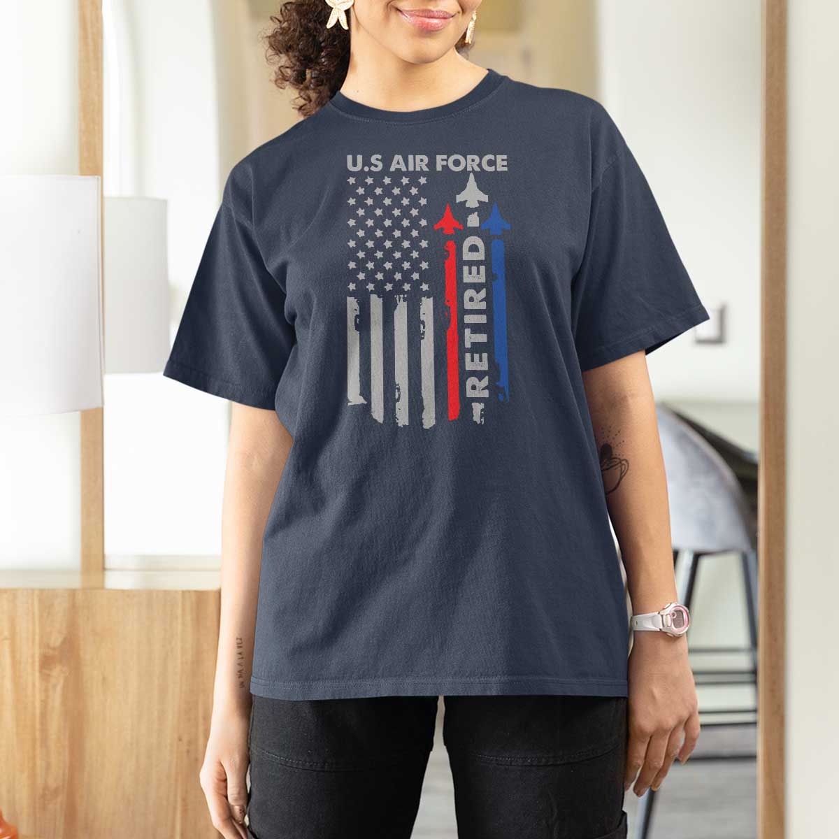 Veteran US Air Force T Shirt For Women Vintage USA Flag Veterans - Wonder Print Shop