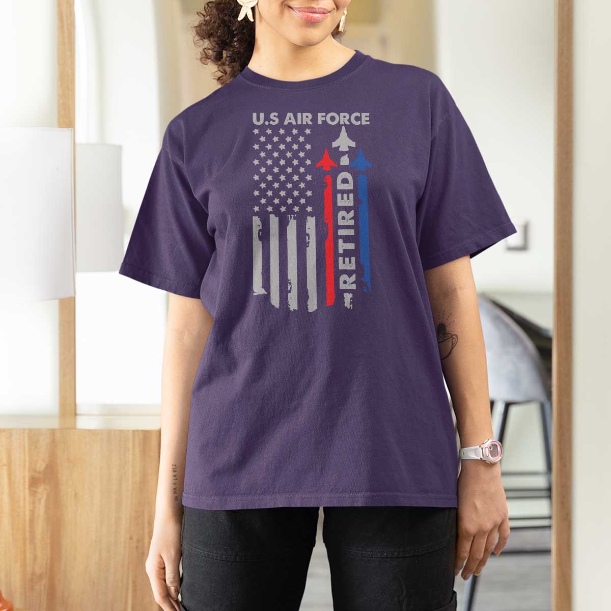 Veteran US Air Force T Shirt For Women Vintage USA Flag Veterans - Wonder Print Shop