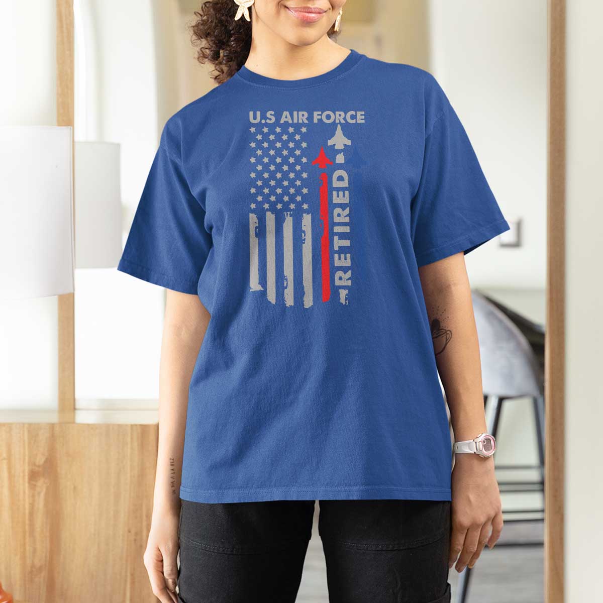 Veteran US Air Force T Shirt For Women Vintage USA Flag Veterans - Wonder Print Shop