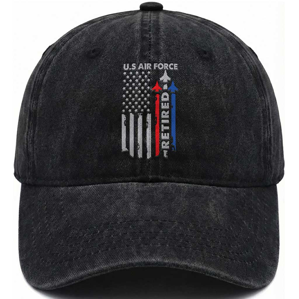 Veteran US Air Force Washed Cotton Baseball Cap Vintage USA Flag Veterans