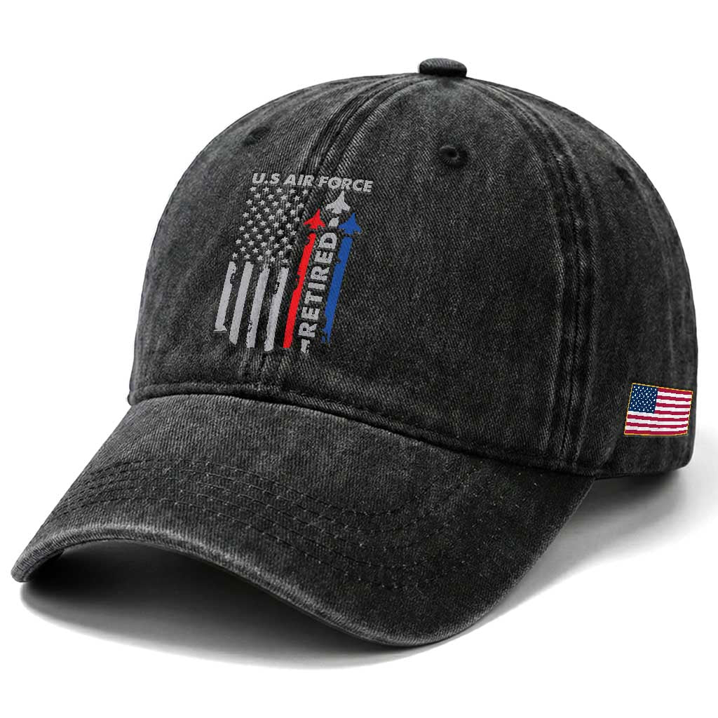 Veteran US Air Force Washed Cotton Baseball Cap Vintage USA Flag Veterans