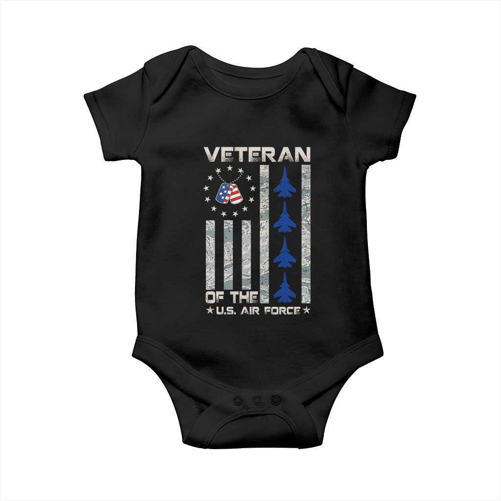 Veteran Of The US Air Force Baby Onesie Vintage Camo USA Flag Veterans - Wonder Print Shop