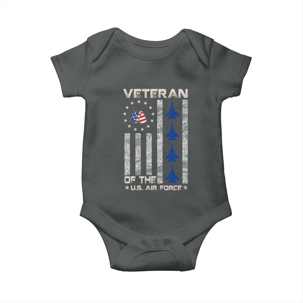 Veteran Of The US Air Force Baby Onesie Vintage Camo USA Flag Veterans - Wonder Print Shop