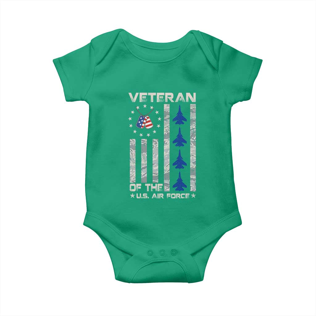 Veteran Of The US Air Force Baby Onesie Vintage Camo USA Flag Veterans - Wonder Print Shop