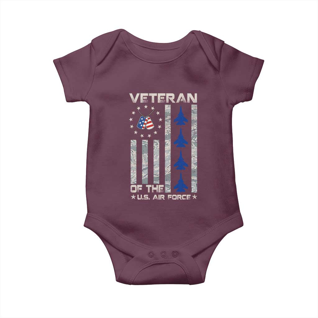 Veteran Of The US Air Force Baby Onesie Vintage Camo USA Flag Veterans - Wonder Print Shop