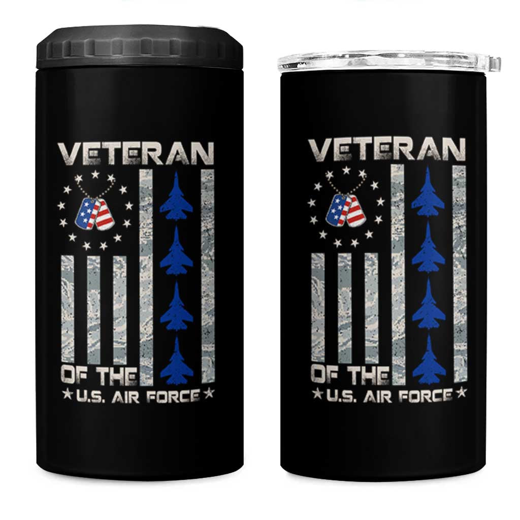 Veteran Of The US Air Force 4 in 1 Can Cooler Tumbler Vintage Camo USA Flag Veterans - Wonder Print Shop