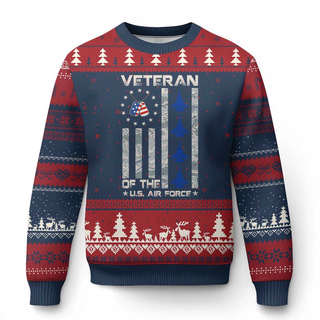 Veteran Of The US Air Force Ugly Christmas Sweater Vintage Camo USA Flag Veterans - Wonder Print Shop