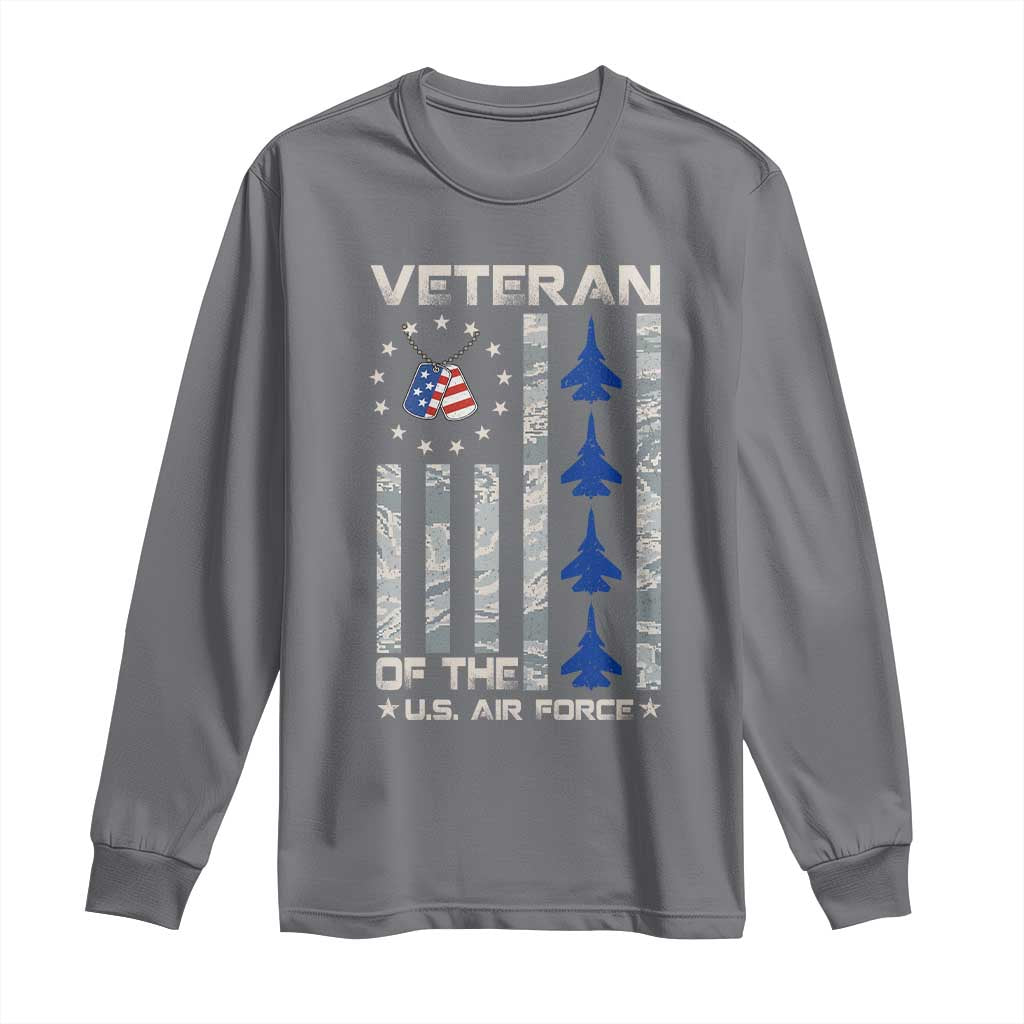 Veteran Of The US Air Force Long Sleeve Shirt Vintage Camo USA Flag Veterans - Wonder Print Shop