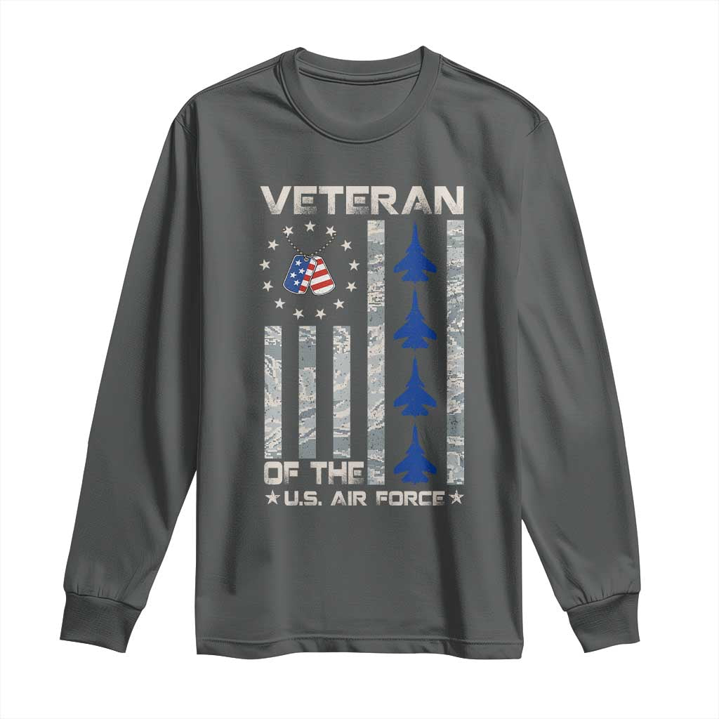 Veteran Of The US Air Force Long Sleeve Shirt Vintage Camo USA Flag Veterans - Wonder Print Shop
