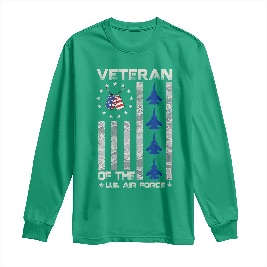 Veteran Of The US Air Force Long Sleeve Shirt Vintage Camo USA Flag Veterans - Wonder Print Shop