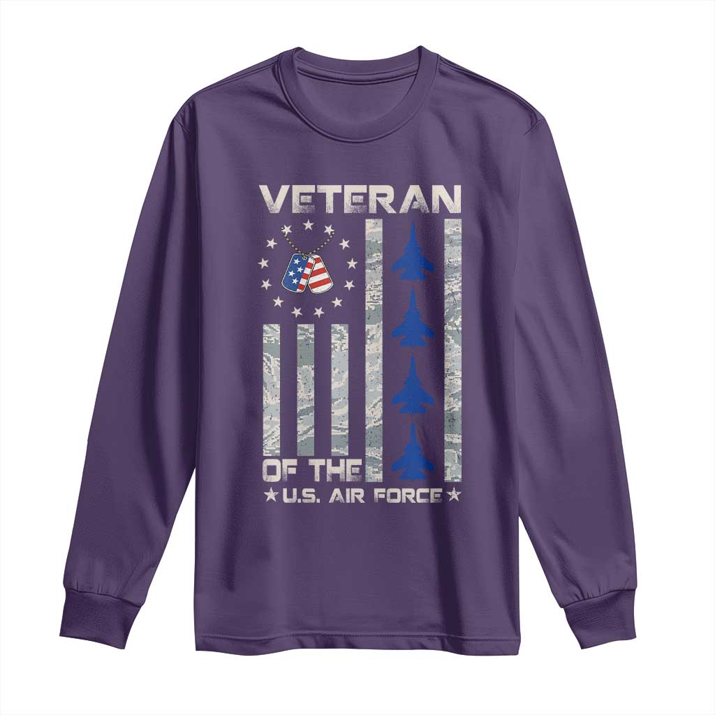 Veteran Of The US Air Force Long Sleeve Shirt Vintage Camo USA Flag Veterans - Wonder Print Shop