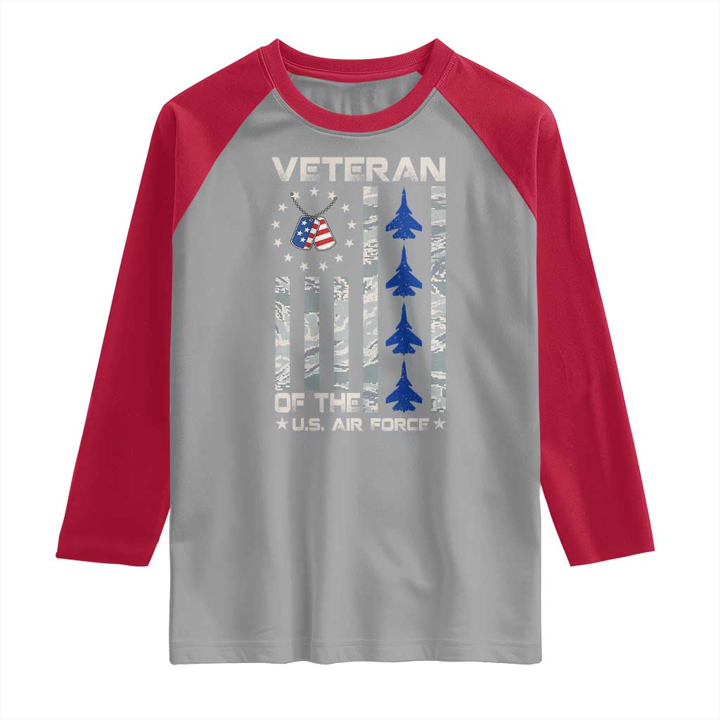 Veteran Of The US Air Force Raglan Shirt Vintage Camo USA Flag Veterans - Wonder Print Shop