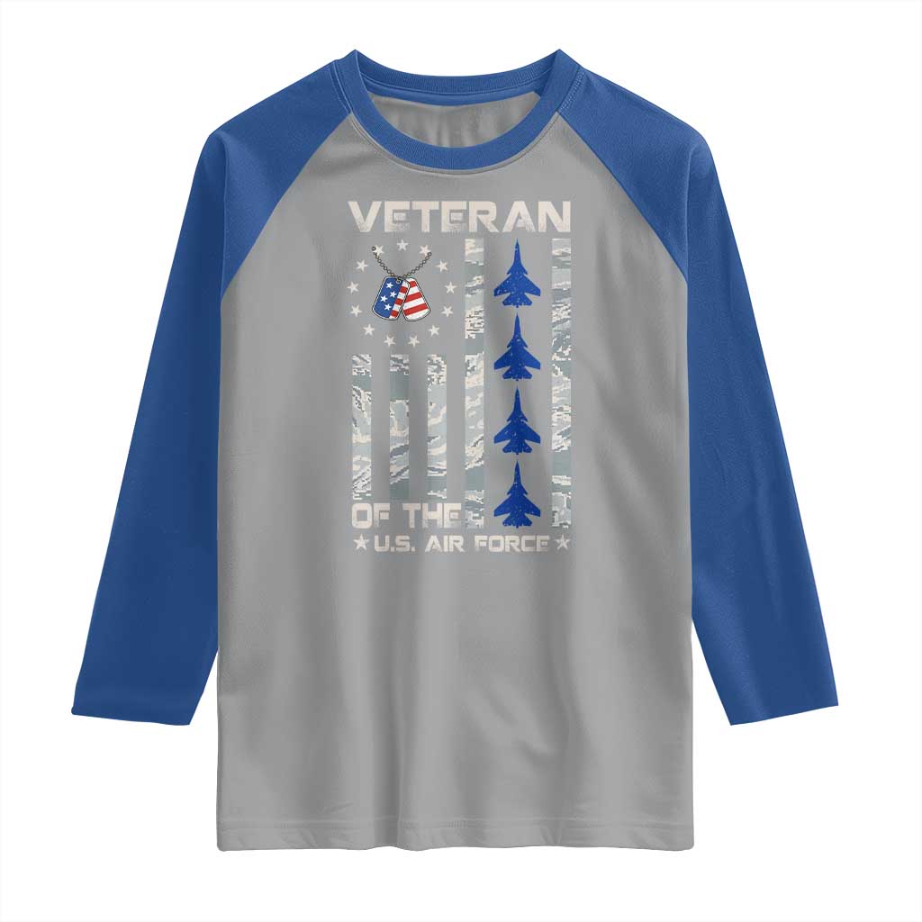Veteran Of The US Air Force Raglan Shirt Vintage Camo USA Flag Veterans - Wonder Print Shop