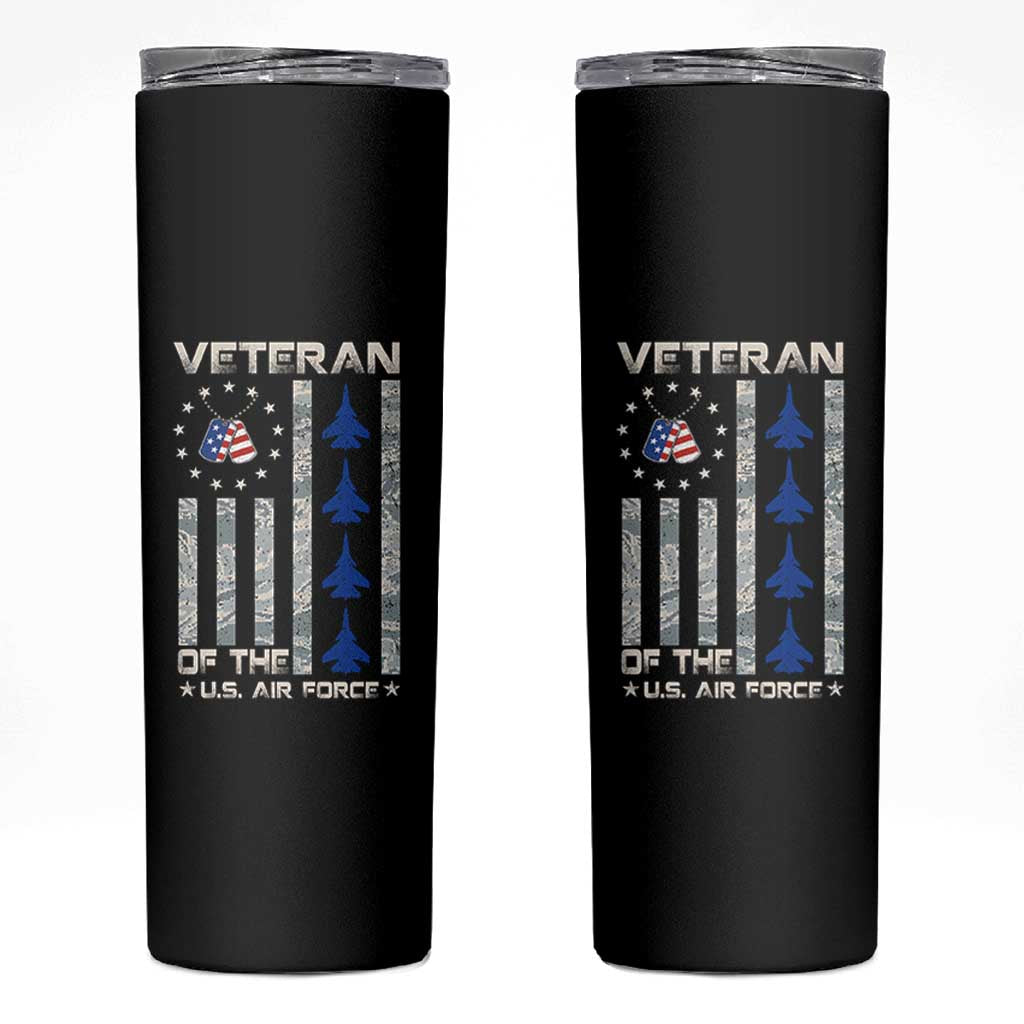 Veteran Of The US Air Force Skinny Tumbler Vintage Camo USA Flag Veterans - Wonder Print Shop