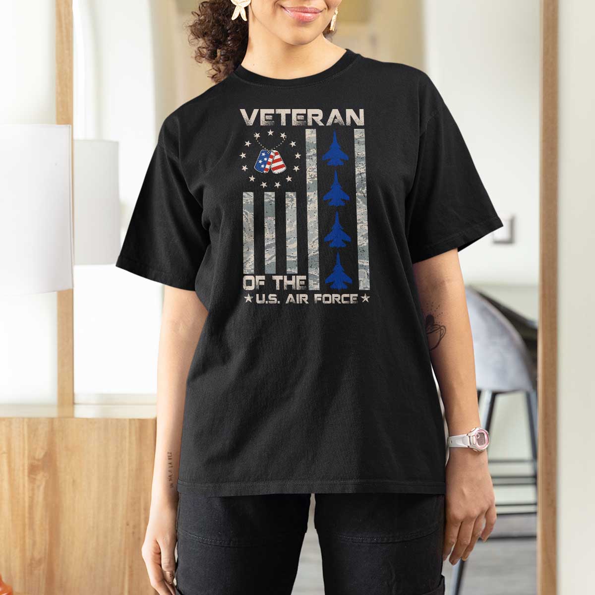 Veteran Of The US Air Force T Shirt For Women Vintage Camo USA Flag Veterans - Wonder Print Shop