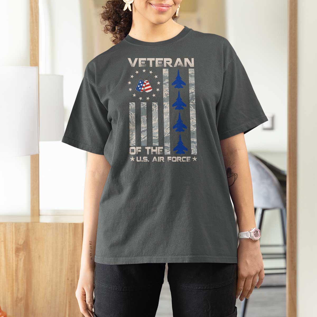 Veteran Of The US Air Force T Shirt For Women Vintage Camo USA Flag Veterans - Wonder Print Shop