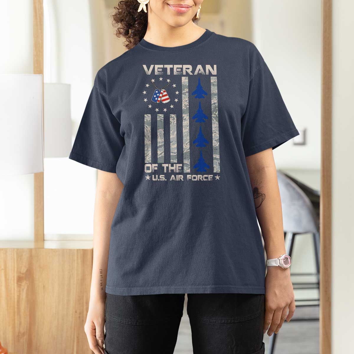 Veteran Of The US Air Force T Shirt For Women Vintage Camo USA Flag Veterans - Wonder Print Shop