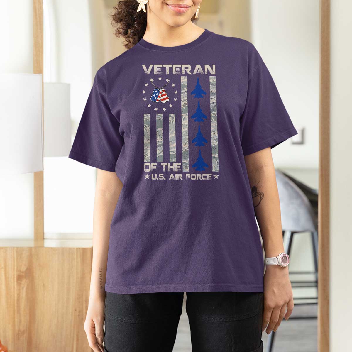 Veteran Of The US Air Force T Shirt For Women Vintage Camo USA Flag Veterans - Wonder Print Shop