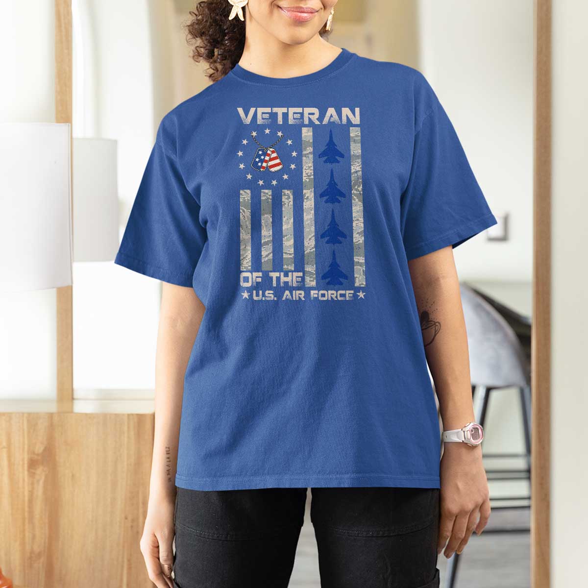 Veteran Of The US Air Force T Shirt For Women Vintage Camo USA Flag Veterans - Wonder Print Shop