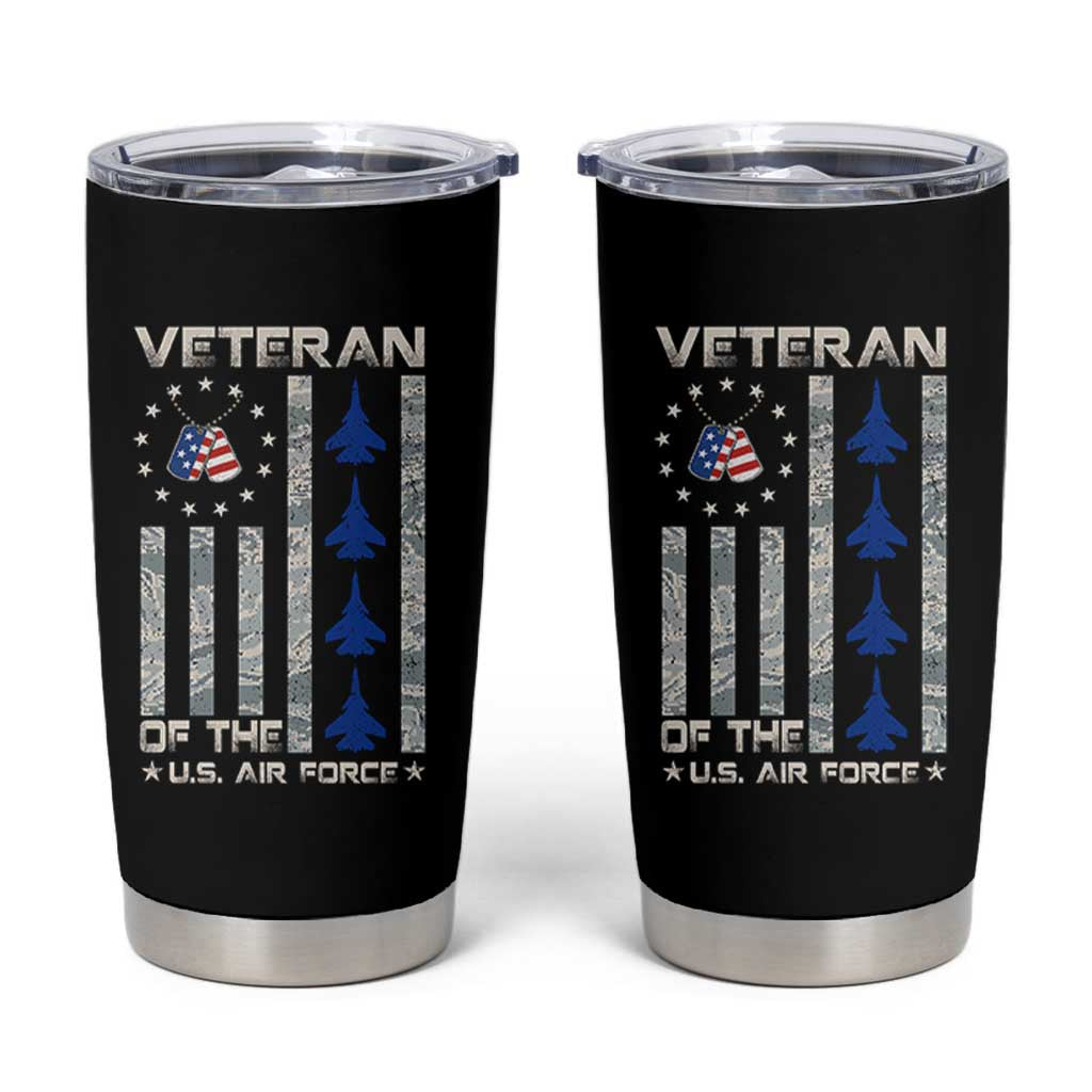Veteran Of The US Air Force Tumbler Cup Vintage Camo USA Flag Veterans - Wonder Print Shop