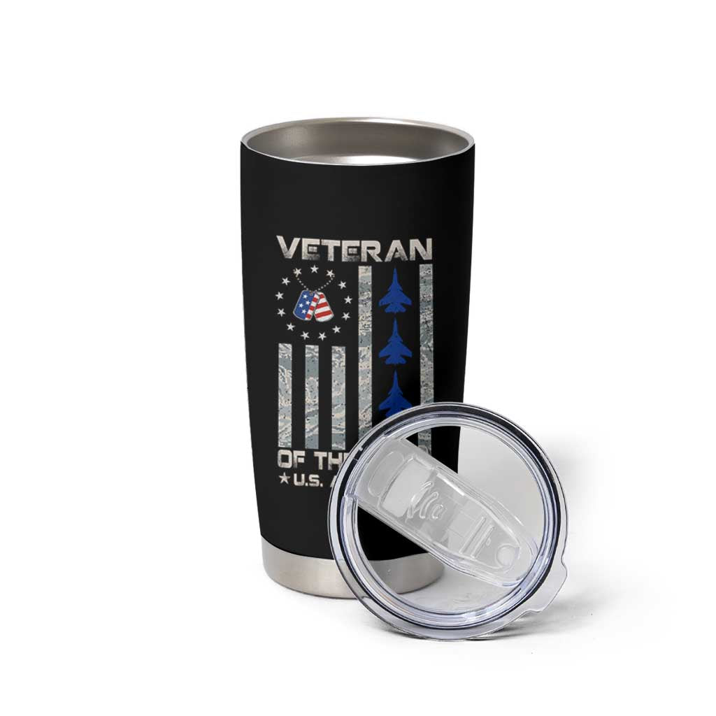 Veteran Of The US Air Force Tumbler Cup Vintage Camo USA Flag Veterans - Wonder Print Shop