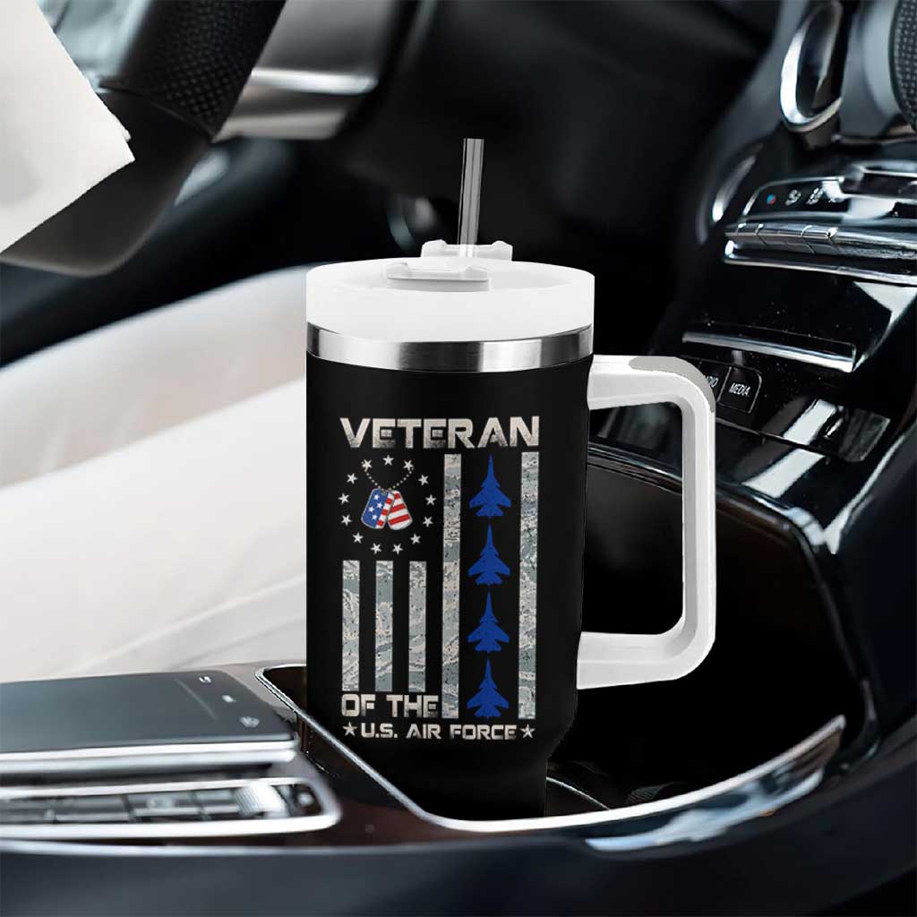 Veteran Of The US Air Force Tumbler With Handle Vintage Camo USA Flag Veterans - Wonder Print Shop