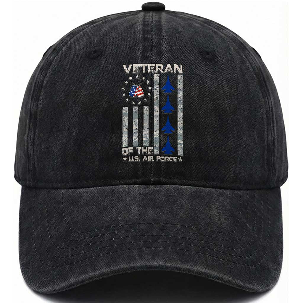 Veteran Of The US Air Force Washed Cotton Baseball Cap Vintage Camo USA Flag Veterans