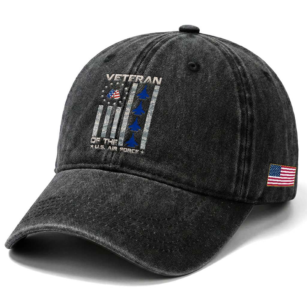 Veteran Of The US Air Force Washed Cotton Baseball Cap Vintage Camo USA Flag Veterans