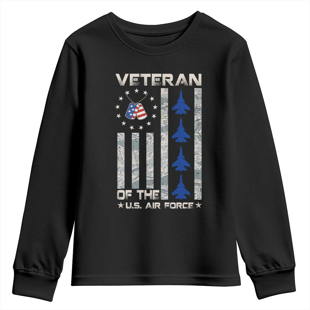 Veteran Of The US Air Force Youth Sweatshirt Vintage Camo USA Flag Veterans - Wonder Print Shop