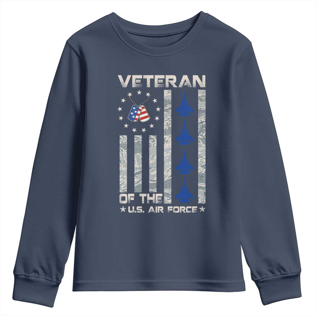 Veteran Of The US Air Force Youth Sweatshirt Vintage Camo USA Flag Veterans - Wonder Print Shop