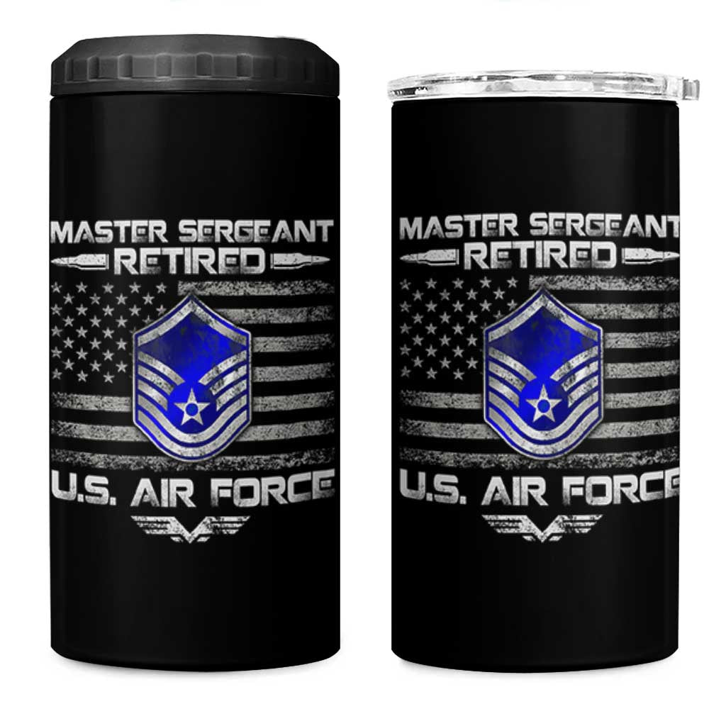 Retired Master Sergeant Of The Air Force Veteran 4 in 1 Can Cooler Tumbler Vintage USA Flag Veterans - Wonder Print Shop