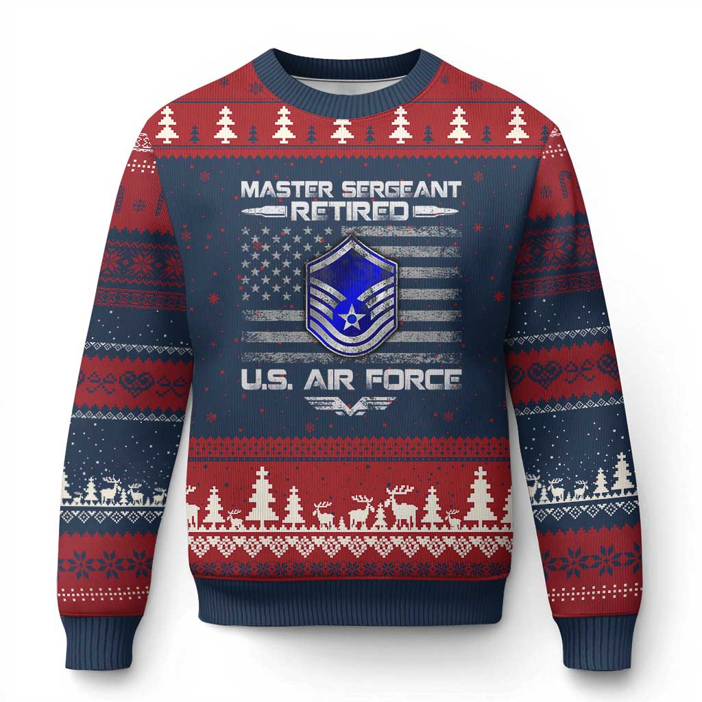 Retired Master Sergeant Of The Air Force Veteran Ugly Christmas Sweater Vintage USA Flag Veterans - Wonder Print Shop