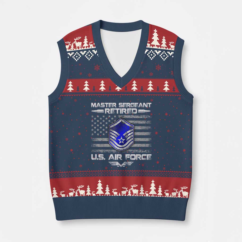 Retired Master Sergeant Of The Air Force Veteran V-Neck Knit Sweater Vest Vintage USA Flag Veterans - Wonder Print Shop