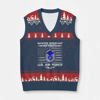 Retired Master Sergeant Of The Air Force Veteran V-Neck Knit Sweater Vest Vintage USA Flag Veterans - Wonder Print Shop