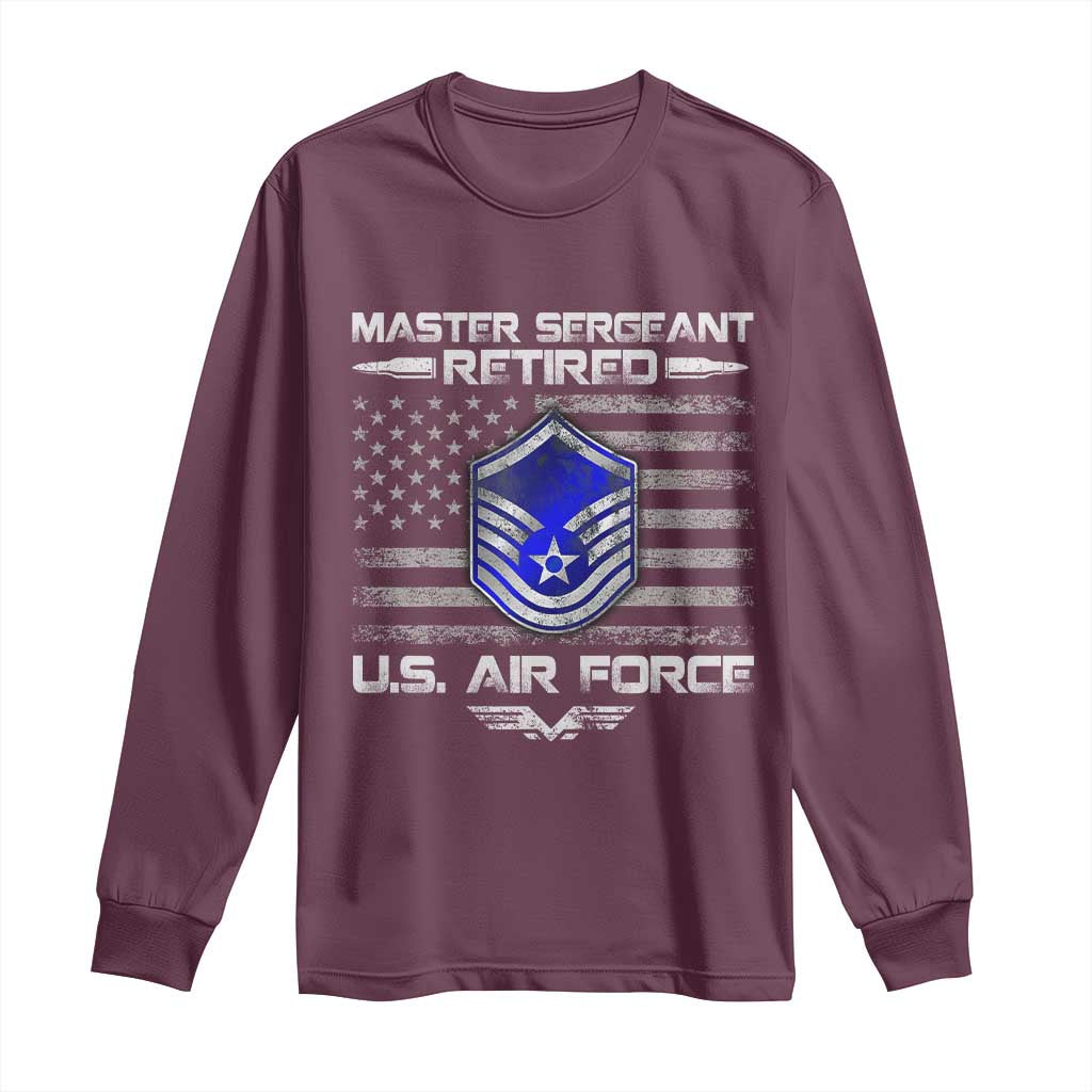 Retired Master Sergeant Of The Air Force Veteran Long Sleeve Shirt Vintage USA Flag Veterans - Wonder Print Shop