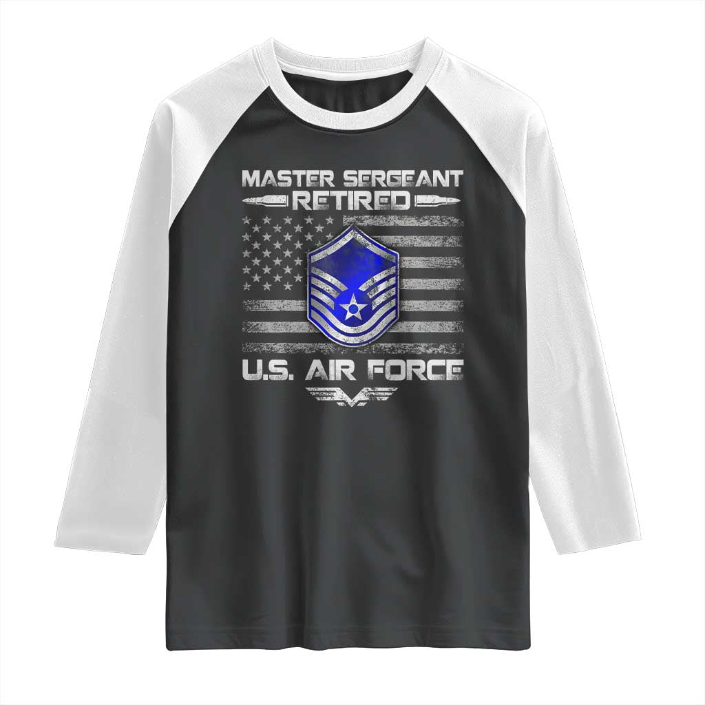 Retired Master Sergeant Of The Air Force Veteran Raglan Shirt Vintage USA Flag Veterans - Wonder Print Shop