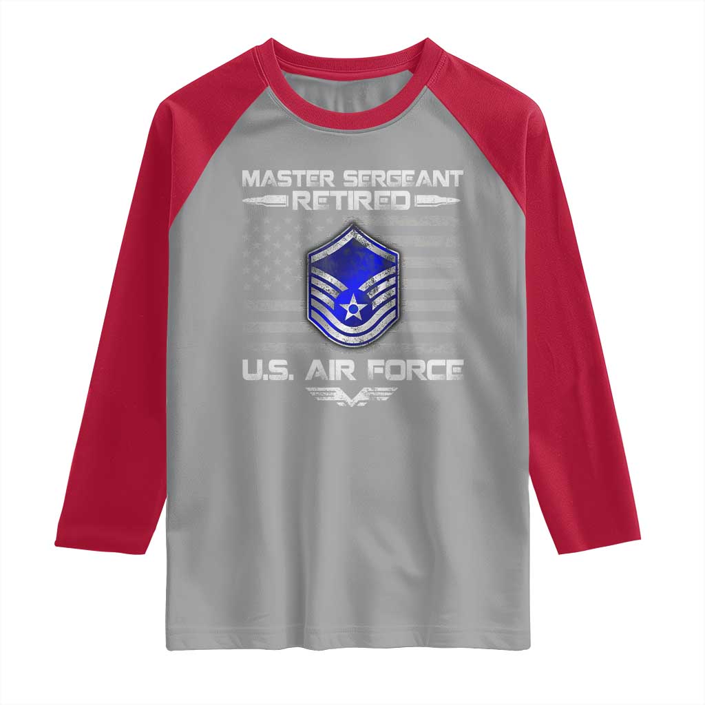 Retired Master Sergeant Of The Air Force Veteran Raglan Shirt Vintage USA Flag Veterans - Wonder Print Shop