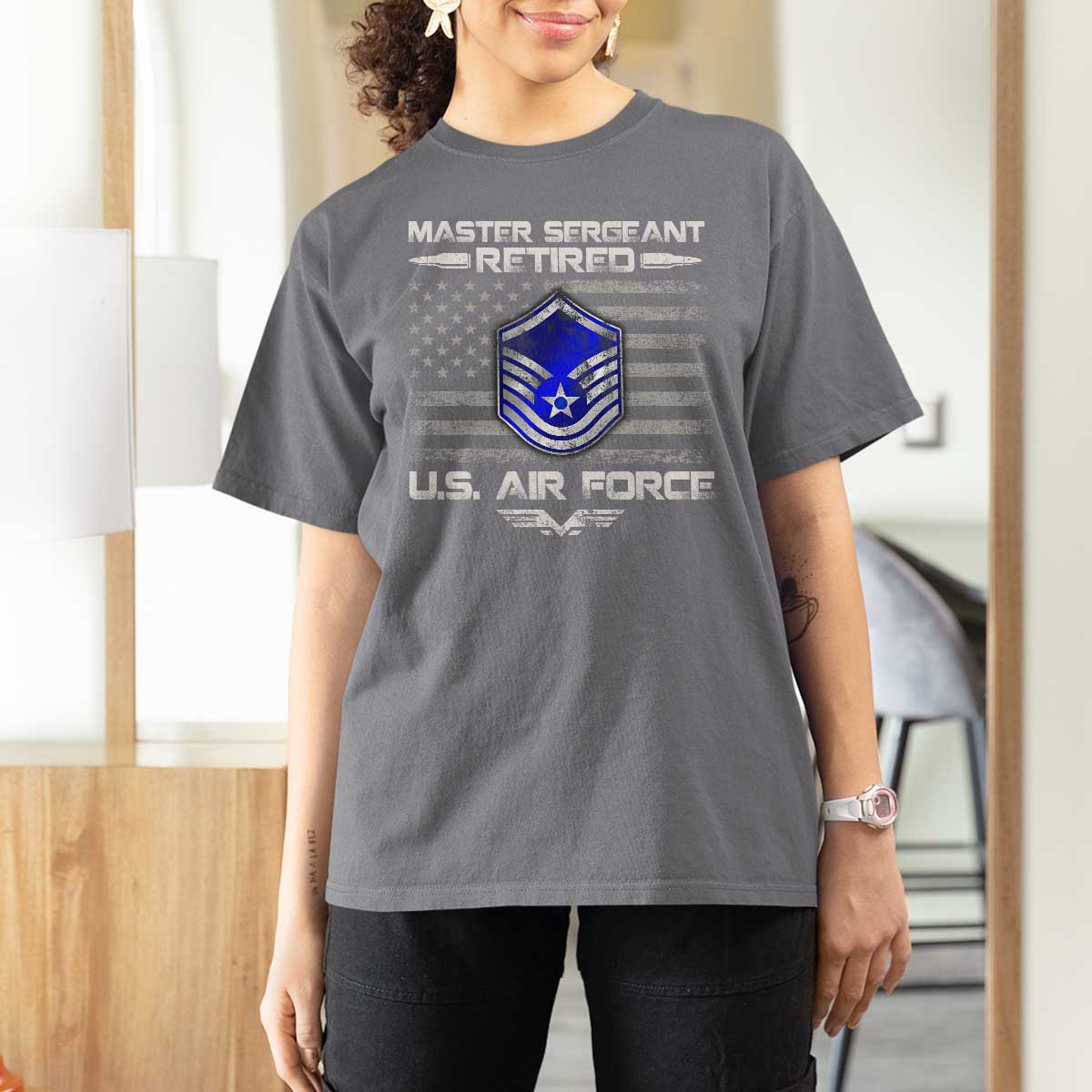 Retired Master Sergeant Of The Air Force Veteran T Shirt For Women Vintage USA Flag Veterans - Wonder Print Shop