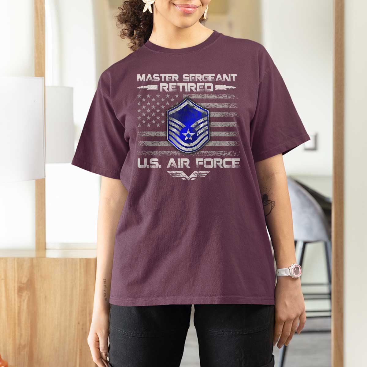 Retired Master Sergeant Of The Air Force Veteran T Shirt For Women Vintage USA Flag Veterans - Wonder Print Shop